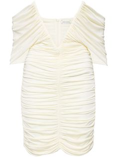 cream white stretch-design ruched detailing plunging V-neck strapless concealed rear zip fastening straight hem thigh-length Tv Fashion, Beige Outfit, Magda Butrym, Wardrobe Edit, Yoko London, Fashion Tv, Modest Wedding Dresses, Exclusive Fashion, Film Aesthetic