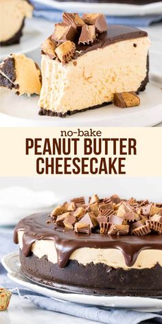 no - bake peanut butter cheesecake on a plate