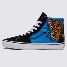 Dia de Los Muertos high-top game changerThe Sk8-Hi revolutionized skate shoes as the first high-top to break onto the scene. The Vans Dia de Los Muertos Sk8-Hi keeps that bold spirit alive with vibrant embroidery featuring a classic sugar skull and mariposa wings. These Dia de Los Muertos shoes honor the Day of the Dead and celebrate family—those gone but never forgotten. Whether you're repping Dia de Los Muertos or looking for standout Day of the Dead shoes, this iconic high-top delivers style with meaning. Classic high top shoeDia de Los Muertos embroidery artworkIdeal for everyday wear and skateboardingSignature waffle rubber outsole for unbeatable gripPadded collar for enhanced support and comfortSuede and canvas upper for a durable and classic lookLace-up closure for a secure and cust Custom High-top Vans Sneakers With Rubber Sole, Vans High-top Sneakers With Branded Insole, Vans High-top Sneakers With Gum Sole, Sporty Custom High-top Vans Sneakers, Sporty High-top Vans Custom Sneakers, Urban Vans High-top Sneakers, Urban High-top Custom Sneakers For Skateboarding, Urban High-top Skateboarding Custom Sneakers, Urban Style Vans High-top Sneakers