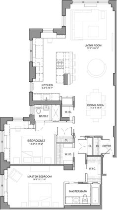 the floor plan for an apartment with two bedroom and one bathroom, including a living room