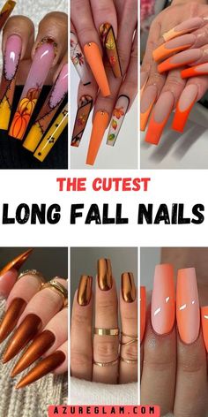 Thanksgiving Long Nails, November Long Nails, Crazy Fall Nail Designs, One Nail Design Ideas, Fall Nail Designs Coffin Shape, November Coffin Nails, Cute Coffin Shaped Nails, Acrylic Long Nails Designs, Coffin Nails Designs Fall 2024