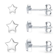 PRICES MAY VARY. Premium Sterling Silver Earrings: Our silver star stud earrings are made of 925 sterling silver hypoallergenic, free of nickel & lead, safe for sensitive ears. White gold plated, ensure a long lasting finish, perfect to keep as sleeper earrings or a daily jewelry. Polished Geometric Earrings Set: Minimalist tiny stud earrings set includes 3 different size: 5mm, 6mm, 7mm. Small enough to wear every day, perfect for wearing alone or with multiple earrings for an on-trend multi loo Silver Stud Earrings Simple, Ear Jewellery, Sterling Silver Star Earrings, Pretty Gifts, Jewellery For Men, Silver Star Earrings, Multiple Earrings, Cartilage Jewelry, Sleeper Earrings