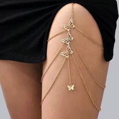 Creative Elastic Multi-Layer Chain Butterfly Leg Chain Thigh Accessories, Jóias Body Chains, Thigh Jewelry, Butterfly Legs, Moon Chain, Thigh Chain, Leg Chain, Body Chains, Gold Legs