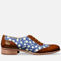 Floral Oxford Shoes - Hudson by Julia Bo | Womens Custom Oxfords & Boots - Julia Bo - Women's Oxfords Lace Up Oxford Shoes, Trendy Flats, Floral Textile, Custom Made Shoes, Oxford Boots, Yellow Beige, Leather Denim, Product Ideas, Crochet Shoes