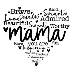 a black and white print with the words mama written in different font styles on it