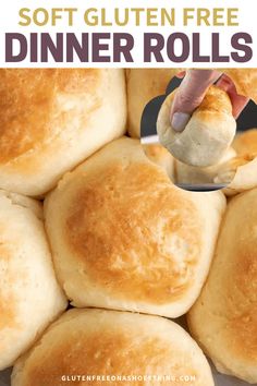 this is an image of soft gluten free dinner rolls with text overlay