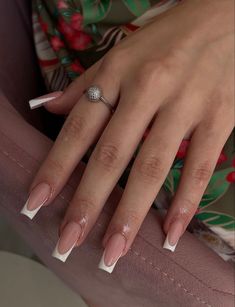 Cute Simple Classy Nails, Deep French Square Nails, Soft Square French Nails, Tapered French Tip Nails, Fine French Tip Nails, French Tip With Sparkle Line, Clean Classy Nails, Medium Square Acrylic Nails French Tips, Simple French Nail Designs