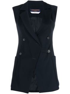 circa 2010 navy blue notched lapels double-breasted button fastening sleeveless two front patch pockets straight hem Double Breasted Blazer Men, Double Breasted Vest, Double Breasted Blazer, Blazers For Men, Environmental Impact, Patch Pocket, Double Breasted, Women's Blazer, Louis Vuitton