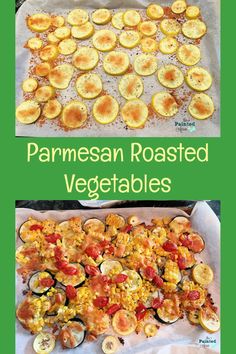 two pictures showing different types of roasted vegetables and how to cook them in the oven