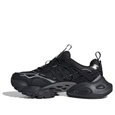 Black Low-top Techwear Sneakers, Black Techwear Sneakers For Streetwear, Black Sneakers With Vented Sides For Streetwear, Techwear Sneakers With Boost Midsole For Streetwear, Low-top Techwear Sneakers For Sports, Techwear Low-top Sneakers For Sports, Adidas Logo Sneakers For Streetwear, Urban Black Sneakers With Shock Absorption, Dynamic Adidas Sneakers For Streetwear