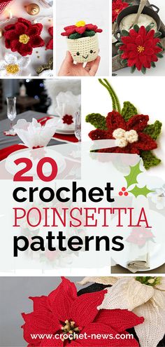 20 crochet poinsettia patterns with text overlay