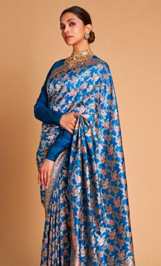 Reception Jamawar Saree, Transitional Reception Brocade Saree, Designer Blue Brocade Saree, Designer Brocade Blue Saree, Designer Brocade Saree In Blue, Transitional Season Pre-draped Meenakari Saree, Brocade Saree With Meenakari For Reception, Reception Brocade Saree With Meenakari, Reception Meenakari Brocade Saree