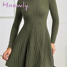 Hnewly Solid Ribbed Dress Casual Mock Neck Long Sleeve Women’s Clothing Green / S(4) Solid Ribbed Mini Dress For Winter, Solid Crew Neck Winter Dresses, Green Long Sleeve Mini Dress For Winter, Winter Knee-length Mini Dress In Solid Color, Winter Stretch Solid Color Mini Dress, Stretch Solid Color Mini Dress For Winter, Winter Stretch Mini Dress In Solid Color, Stretch Winter Mini Dress In Solid Color, Solid Color A-line Mini Dress For Winter