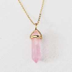 Rose Quartz Necklace On A 16" Gold Chain.Rose Quartz. The Fair And Lovely Rose Quartz, With Its Gentle Pink Essence, Is A Stone Of The Heart, A Crystal Of Unconditional Love. It Carries A Soft Feminine Energy Of Compassion And Peace, Tenderness And Healing, Nourishment And Comfort. Anting Manik, Quartz Crystal Jewelry, Glow Jewelry, Rose Gold Quartz, Rose Quartz Necklace, Anthropologie Jewelry, Rose Quartz Crystal, Fantasy Jewelry, Girly Jewelry