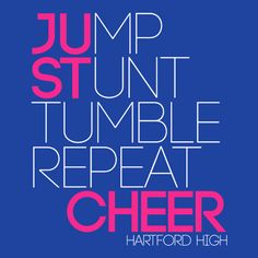 the words jump, stunt, tumble, and repeat appear to be in pink on black