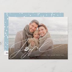 a photo card with the word joy on it and an image of two people hugging each other