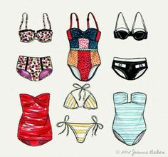 a drawing of different types of bathing suits