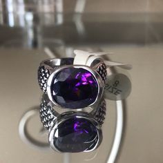 New But Vintage Beautiful Lia Sophia “Terrain” Amethyst Crystal Ring! Rhodium Plated Size 8 Modern Purple Jewelry With Accent Stones, Purple Jewelry Ring With Large Stone, Purple Ring With Large Stone Jewelry, Purple Ring With Large Stone, Formal Purple Amethyst Ring With Stones, Formal Amethyst Crystal Ring With Stone Setting, Elegant Purple Rings With Stones, Jupiter Rings, Purple Amethyst Ring