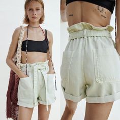 Paperbag Waist. Self Tie Belt. Front Pockets And Back Patch Pockets. Cuffed Hem. Zip And Button Closure. 100% Cotton Zara Pleated Dress, Pleated Dress Short, Shorts With Belt, Paperbag Shorts, Black High Waisted Shorts, Gingham Shorts, Ripped Denim Shorts, Frayed Jeans, Zara Shorts