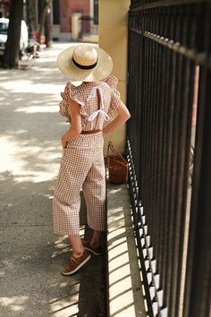 Blair Eadie wearing a ruffled gingham jumpsuit in the West Village of NYC // Click through to see more of her under $100 picks on Atlantic-Pacific Elegant Outfit Classy, Sassy Outfit, Johanna Ortiz, Fashionista Clothes