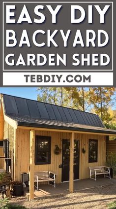 an easy diy backyard garden shed with text overlay