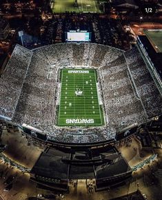 an aerial view of the football stadium at night