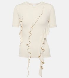 Find ACNE STUDIOS Fringed Top on Editorialist. Material: 95% viscose, 5% elastane. Care instructions: machine wash at 30 degrees. Made in Portugal. Designer color name: Ecru Beige. Designer Beige Tops For Spring, Designer Cream Tops For Spring, Acne Shop, Dresses Casual Fall, Fringe Top, Color Names, Casual Fall, Short Tops, Short Sleeves Tops