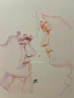 a drawing of two people facing each other with their faces close to the same person's face