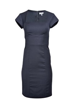 Current Boutique-Reiss - Navy Short Cap Sleeve w/ Square Neckline Midi Dress Sz 2 Square Neck Dresses For Work, Square Neck Midi Dress For Office In Summer, Elegant Square Neck Office Dress, Sleek H-line Workwear Dresses, H-line Dress With Fitted Bodice For Work, Fitted Bodice H-line Dress For Work, Sleek Fitted Midi Dress With Square Neck, Chic Cap Sleeve Formal Dress, Sleek Square Neck Fitted Midi Dress