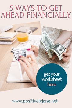 a woman is sitting at a table with money