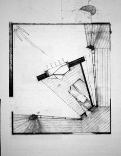 an architectural drawing of a room with stairs