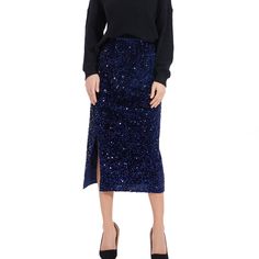 PRICES MAY VARY. Wearing effect is a MAXI or a MIDI, depends on your height and the size you purchase. Please buy according to our size chart in our photos or product description. This chic skirt is crafted from velvet embroidered sequined fabric. skin-friendly smooth lined isolates sequins for a comfortable fit Sequin midi skirt stretch high waist design, inclusive, easy to put on and take off.Slit at the hem for no restraint between walks. featuring all over sparkly sequins for that glamorous Black Sequin Skirt Outfit Parties, Sequin Skirt Outfit Parties, Black Sequin Skirt Outfit, Blue Sequin Skirt, Christmas Bachelorette, Sequin Skirt Outfit, Sequined Fabric, Sequined Skirt, Black Sequin Skirt