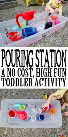 this is an easy activity for toddlers to do with their own water bottles and cups