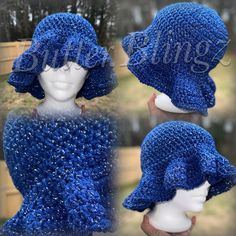 the blue hat is knitted to look like it has been made with yarn and beads