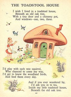 Toadstool House, Old Nursery Rhymes, 동화 삽화, Poetry For Kids, Old Oak Tree, Kids Poems