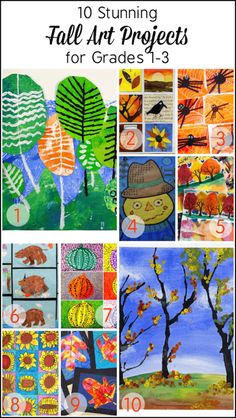 Roundup of 10 beautiful fall art projects for kids in Grade 1 to 3. These are my favourite autumn art activities! Autumn Art Activities, Kindergarten Fall Art, Fall Art Ideas, Fall Art Projects For Kids, Thanksgiving Art Projects, Homeschool Art Projects, First Grade Art, Kindergarten Art Lessons, Kindergarten Art Projects