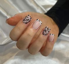 Nail Short Square Design, Short Acrylic Nails Leopard Print, Cheetah Accent Nails, Nail Designs Natural Nails, Leopard Print Nail Designs, Square Nail Ideas, Leopard Print Nails