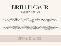 the birth flower tattoo is shown in black and white, with flowers on each side