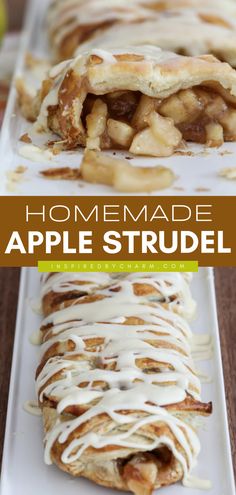 Nothing compares to Homemade Apple Strudel! It's a fall baking idea you'll want to have year-round. With a flaky puff pastry, a sweet glaze, and a braided look, this easy apple recipe is a simple Thanksgiving dessert everyone will love! German Apple Strudel, Apple Strudel Recipe, Strudel Recipes, Cinnamon Glaze, Apple Recipes Easy, Easy Puff Pastry