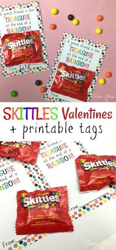 skittles valentine's day printable tags with candy