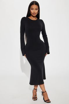 Available In Chocolate And Black. Open Back Midi Dress High neckline Long bell sleeves Tie back Backless Stretch Length = 45" Self: 50% Modal 47% Polyester 3% Spandex Imported | Evening Sky Open Back Midi Dress in Black size Large by Fashion Nova Black Long Sleeve Dress With Cutout Back, Stretch Midi Dress With Cutout Back, Fitted Long Sleeve Bodycon Dress With Cutout Back, Elegant Long Sleeve Bodycon Dress With Cutout Back, Stretch Long Sleeve Bodycon Dress With Cutout Back, Long Sleeve Bodycon Dress With Cutout Back, Black Long Sleeve Stretch Backless Dress, Fitted Black Maxi Dress With Cutout Back, Black Long Sleeve Bodycon Backless Dress