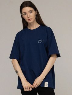 This is a casual and comfortable t-shirt that is made out of high quality cotton 100% fabric. With design detail of double ribbed neckline for high durability and graphic artwork on the chest, it gives a trendy and casual look. - Double ribbed neckline- Graphic artwork on the front- Unisex item Navy Relaxed Fit T-shirt With Graphic Print, Navy Cotton T-shirt For Everyday, Trendy Navy Tops For Streetwear, Navy Cotton Screen Print Top, Navy Graphic Tee With Screen Print, Navy Crew Neck T-shirt With Screen Print, Navy Crew Neck Tops With Text Print, Navy Cotton Tops With Letter Print, Navy Cotton Top With Letter Print