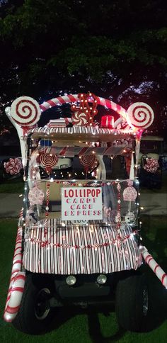 a jeep decorated with candy canes and lights