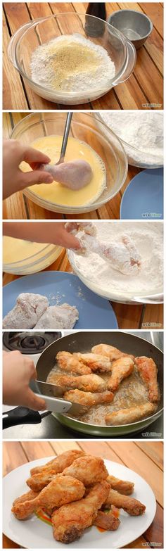 the steps to make fried chicken wings are shown