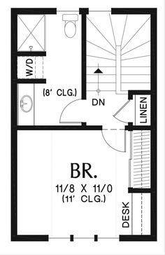 the floor plan for a two story house with an upstairs bedroom and living room area