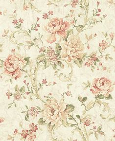 an old wallpaper with flowers and vines on the bottom, in pinks and creams