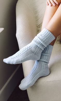 Indulge in opulent serenity with the exquisite Hailey Cashmere Socks, adorned with a distinctive cable and helix motif. Immerse yourself in the unparalleled softness of these socks, meticulously crafted from the most luxurious cashmere fibers. Inspired by the graceful undulations of the Mediterranean Sea, these velvety companions are an essential addition for your winter moments of pure luxury and comfort. Unparalleled Quality: Made from the finest cashmere for superior softness. Cozy, Effortles Cute Knit Socks, Cable Socks, Intermediate Knitting Patterns, Cable Knit Socks, Advanced Knitting, Luxury Socks, Socks Knitting, Dishcloth Knitting Patterns, Fair Isle Knitting Patterns