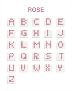 a cross stitch pattern with the letters and numbers in red, white and pink colors