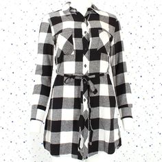 Color: Black / Off White Size: Small Nwot Boutique Item 100% Cotton (No Stretch) Tunic Shirt, Shirt Dress Button Down Closure Long Sleeve With Button Cuff Chest Pockets Self-Tie Belt Curved Hi-Lo Hem Soft Flannel Buffalo Plaid Approximate Measurements (Flat Lay): Bust: S-17 Length: S-34 * Color May Vary Due To Screen Display Setting. #431-2197 Black Collared Shirt Dress For Winter, Trendy Collared Black Shirt Dress, Trendy Black Collared Shirt Dress, Trendy Black Shirt Dress With Button Closure, Denim Top Women, Black Blouse Women, Tunic Shirt Dress, Oversized Button Down Shirt, Maxi Shirts