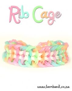 a colorful bracelet with the word rlb cage written in large letters on top of it